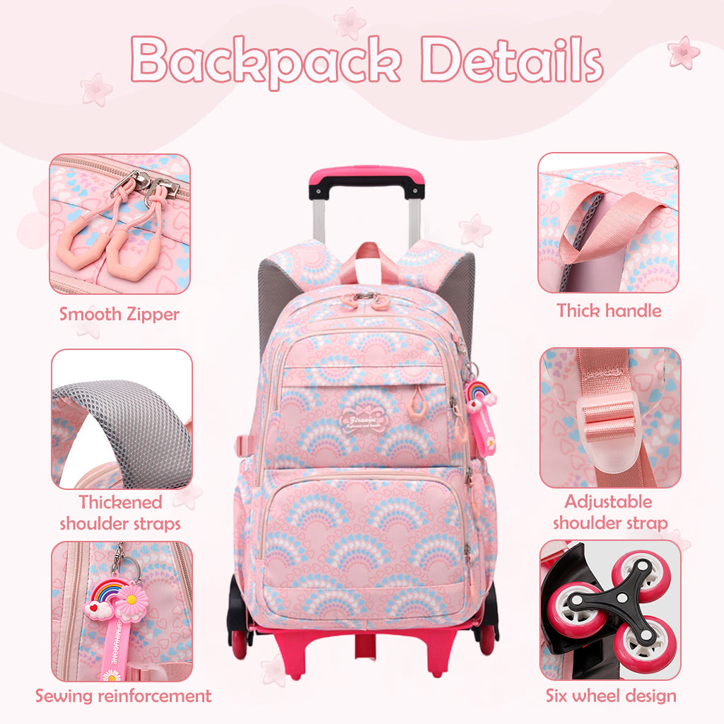 PALAY® School Backpack on 6-Wheel Backpack with Retractable Pull Handle Schoolgirls Backpack Detachable Wheel Stand Design Fashion Travel Backpack School Gift for Girls 6-12 Years Old PALAY® School Backpack on 6-Wheel Backpack with Retractable Pull Handle Schoolgirls Backpack Detachable Wheel Stand Design Fashion Travel Backpack School Gift for Girls 6-12 Years Old